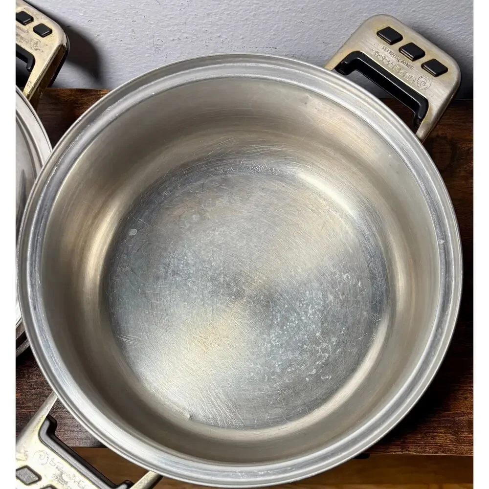 Vintage Sunhak Stainless Steel Lesstopia 3 Piece Steamer & Stock Pot 5 Qts